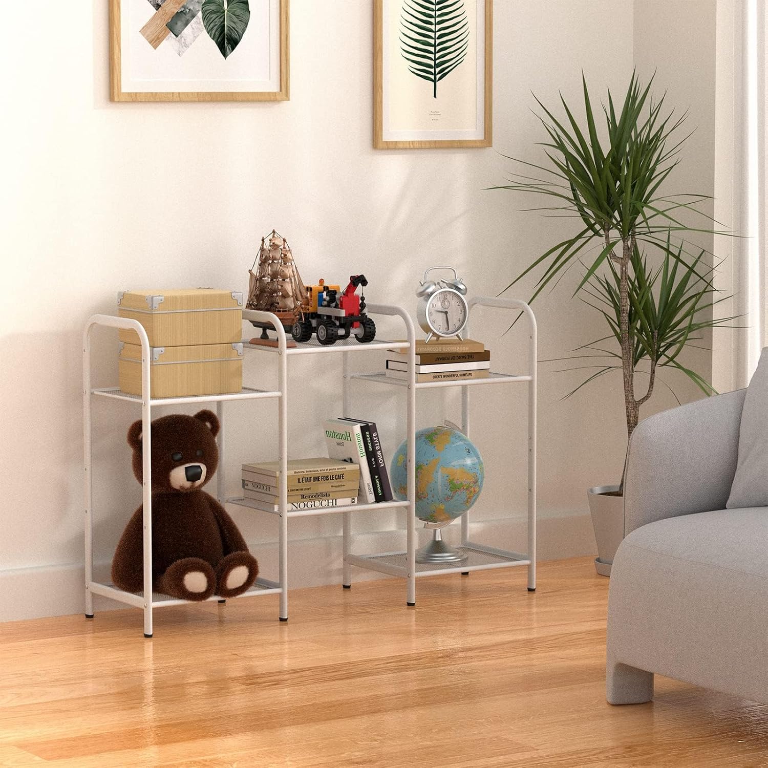MAX Houser Storage Rack with Shelf,Industrial Style Extendable Plant Stand, Standing Shelf Units for Kitchen, Bathroom, Office,Living Room, Balcony, Kitchen (White, 3 Tier)