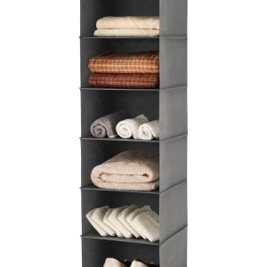 6 Tier Hanging Closet Organizer with 2 Sturdy Hooks, Grey
